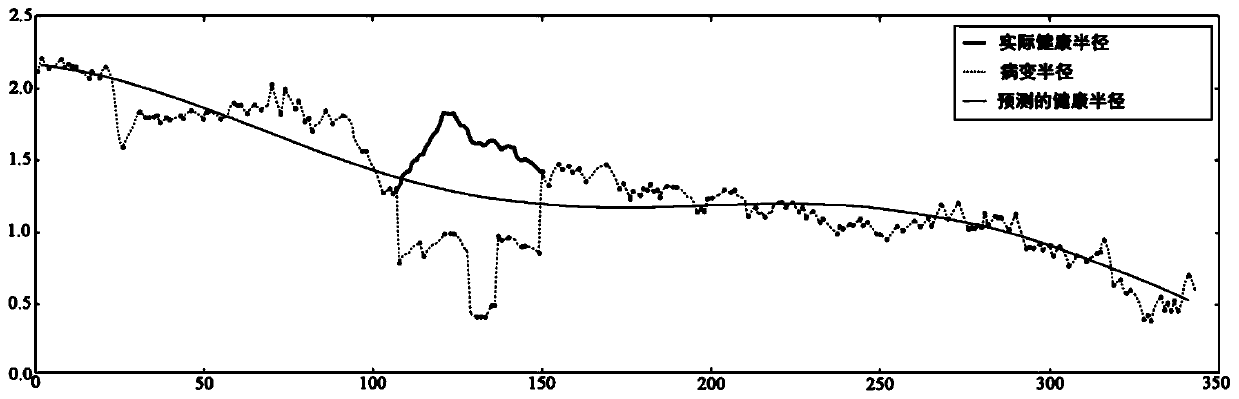 Method for predicting healthy radius of blood vessel path, method for predicting candidate stenosis of blood vessel path, and blood vessel stenosis prediction device