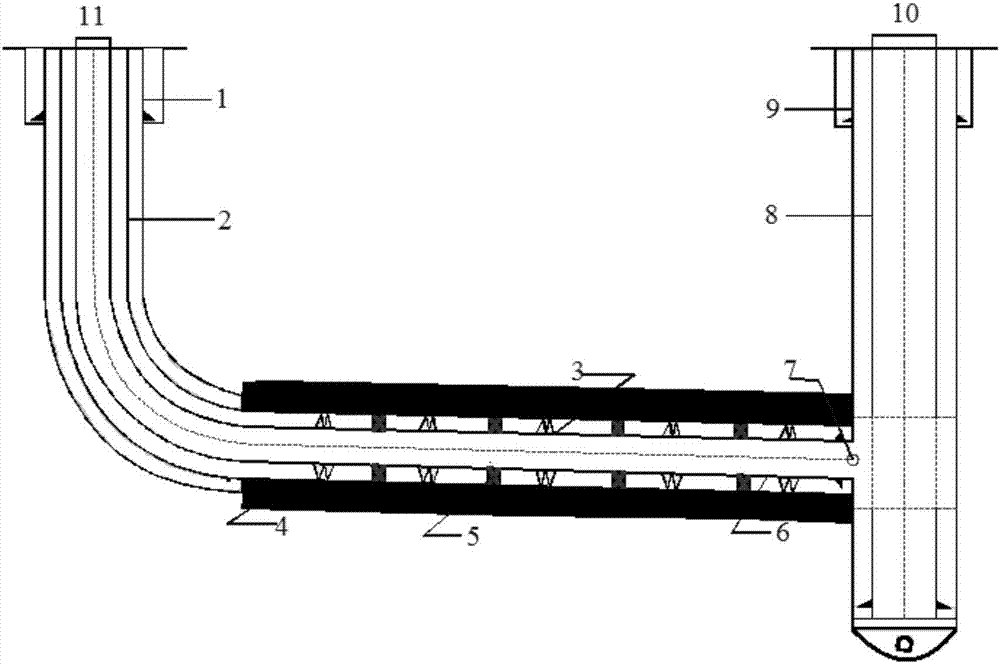 Drainage method of non-cell-cementation cased-hole-completion coal bed gas horizontal well