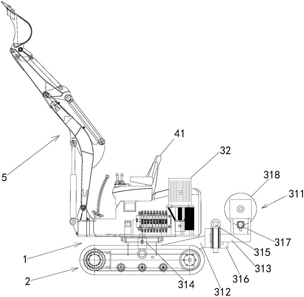 Electric excavator with cable winding device