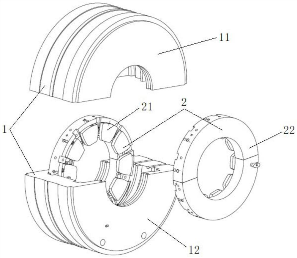 A sliding thrust bearing with cam linkage to achieve load distribution between pads