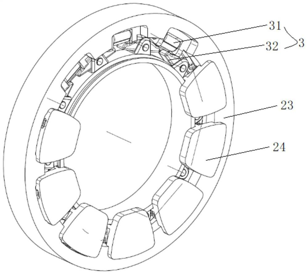 A sliding thrust bearing with cam linkage to achieve load distribution between pads