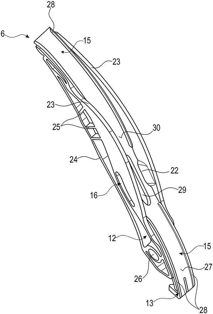 Tensioning or guide rail having a continuous recessed sliding body