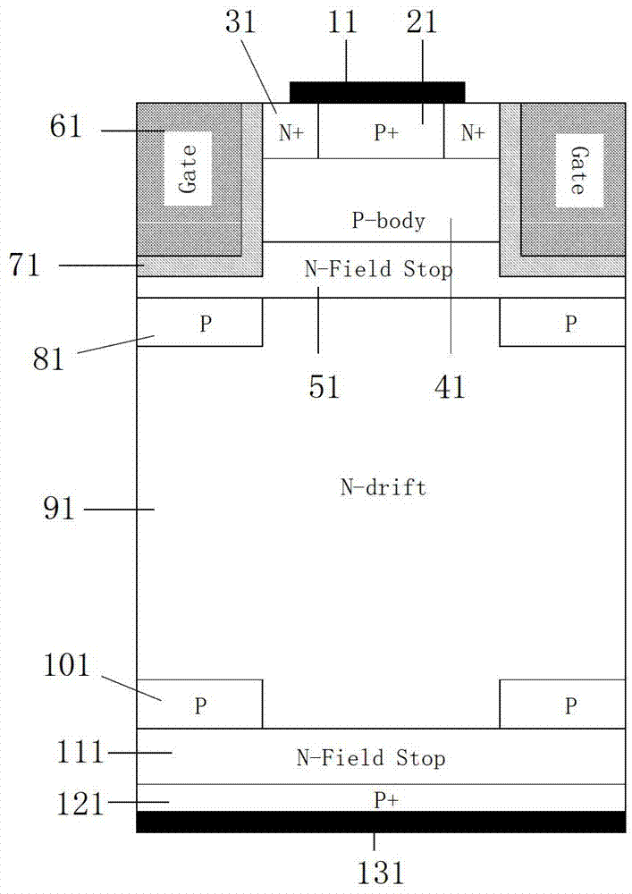 Reverse block (RB)-insulated gate bipolar transistor (IGBT) device provided with double-faced field stop with buried layers