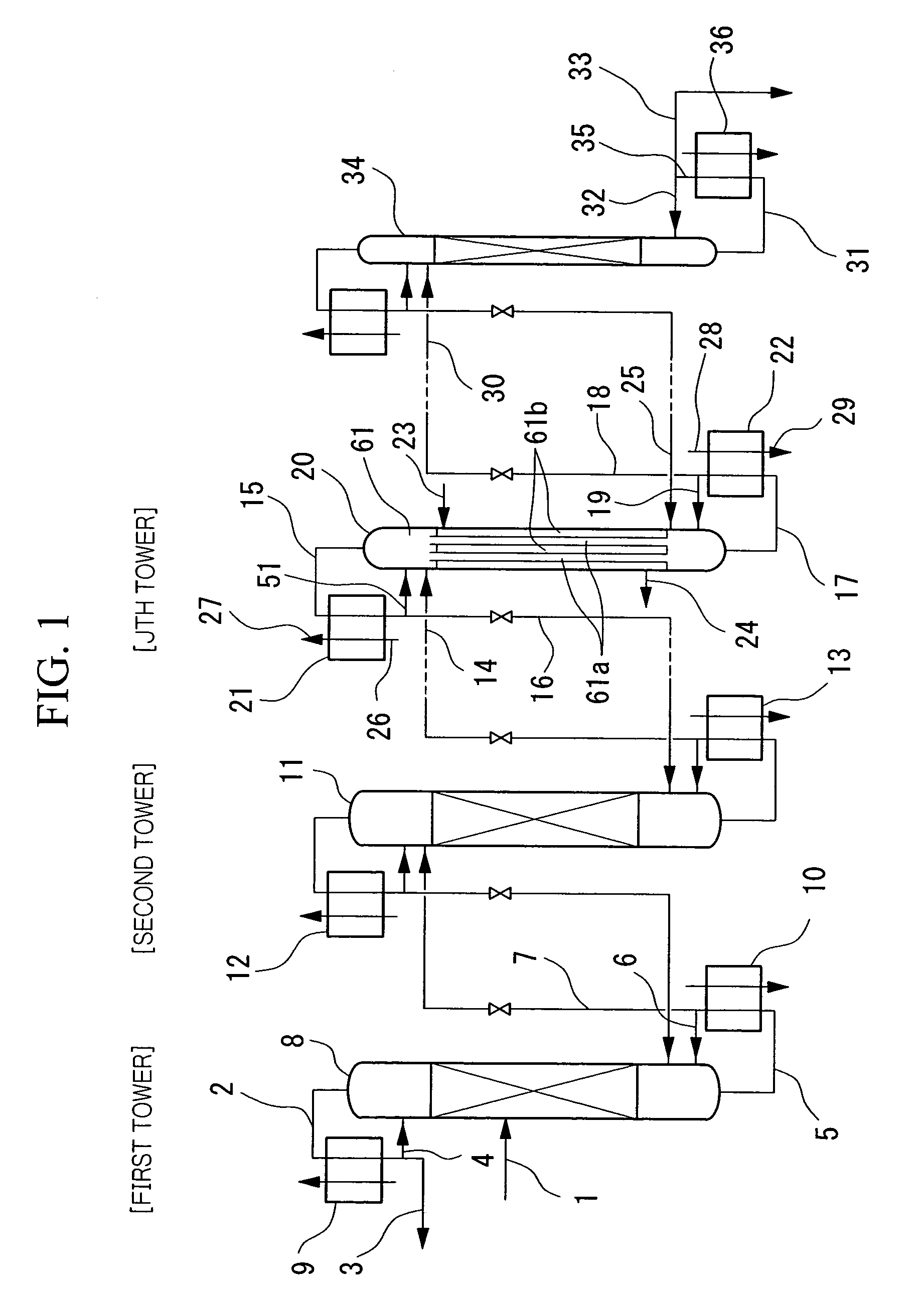 Method and device for separation and concentration by evaporation of mixture with separation factor of approx. 1