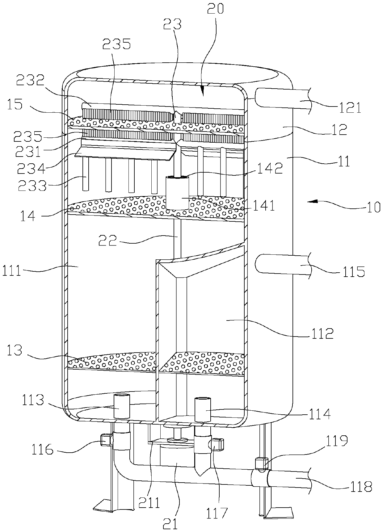 Brush rod type filtering device