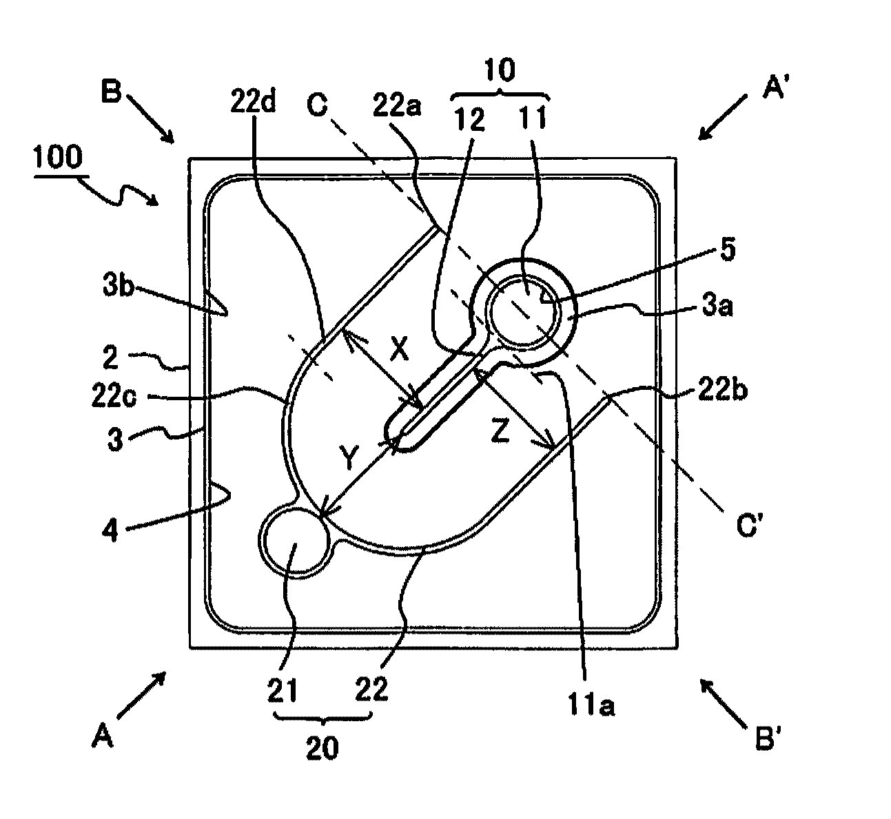 Light emitting element including first electrode with first connecting portion and first extending portion, and second electrode with second connecting portion and two second extending portions