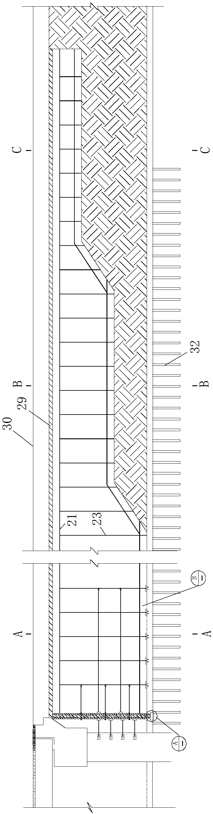 Structure and construction method of lightweight embankment structure and construction method of cast-in-place baffle plate foam concrete without conical slope of bridge head