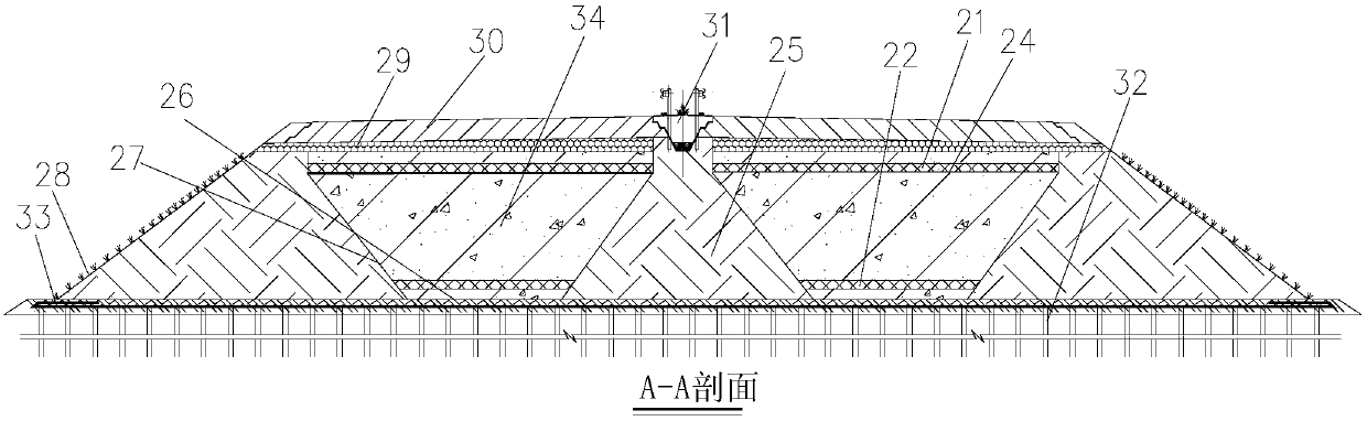 Structure and construction method of lightweight embankment structure and construction method of cast-in-place baffle plate foam concrete without conical slope of bridge head