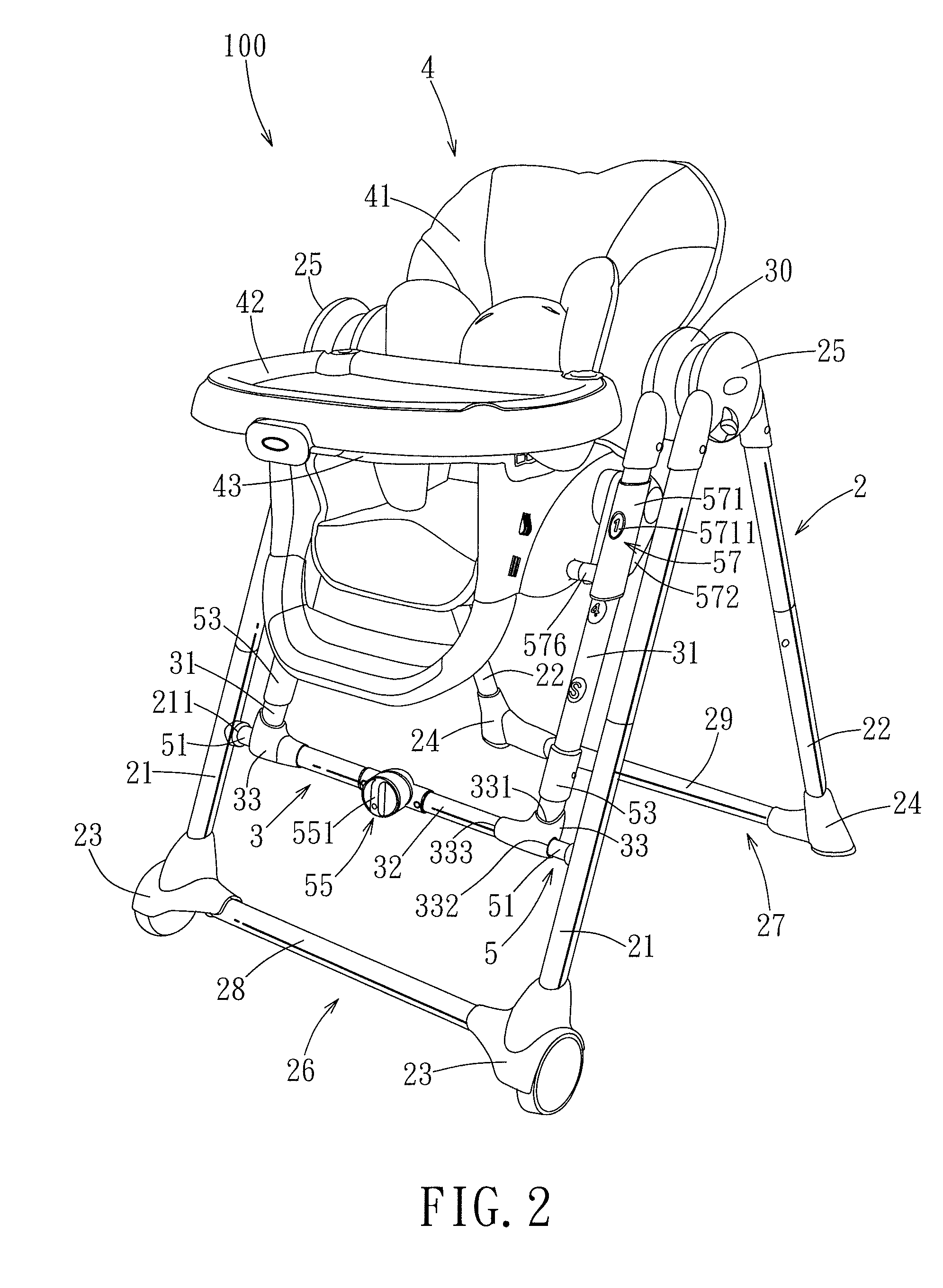 Child seat convertible between a high chair configuration and a swing configuration and method of conversion thereof