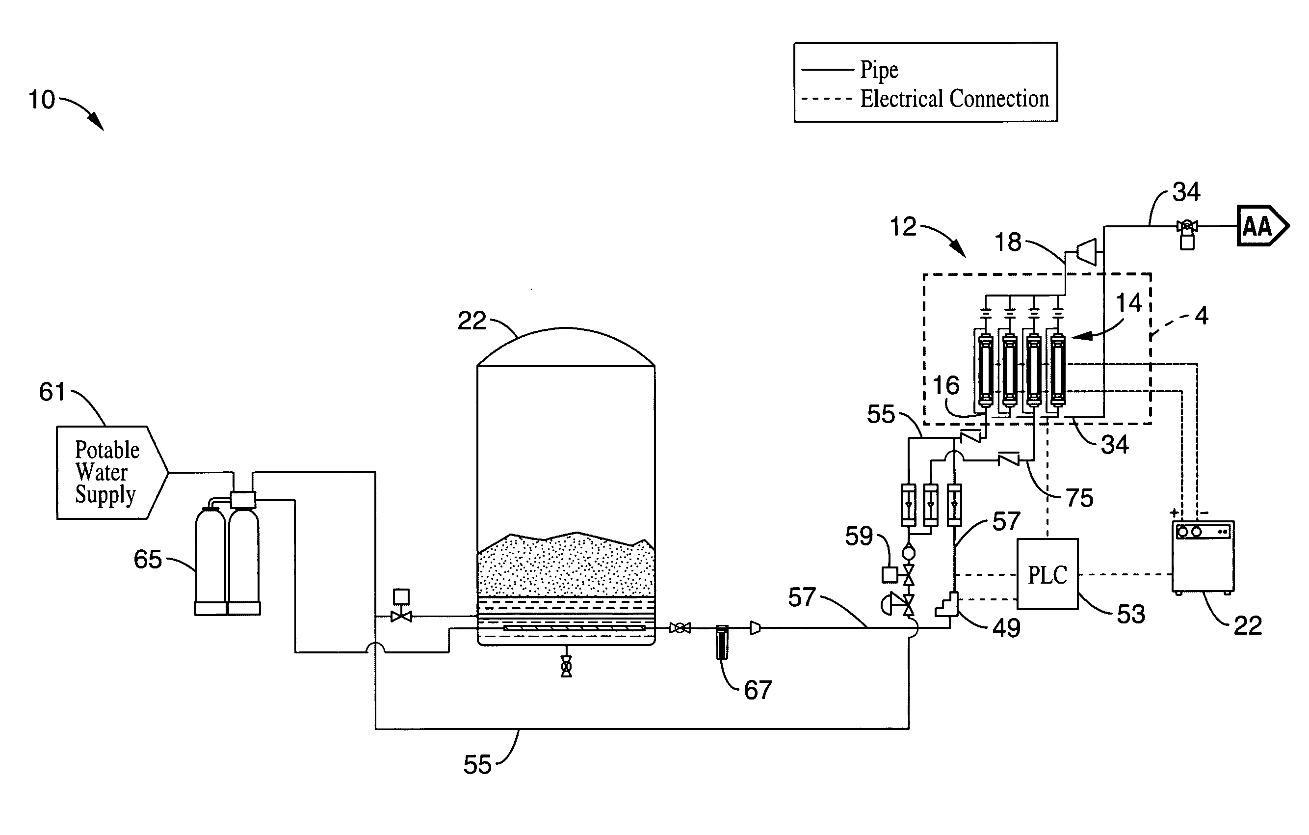Electrolytic cell and system for treating water