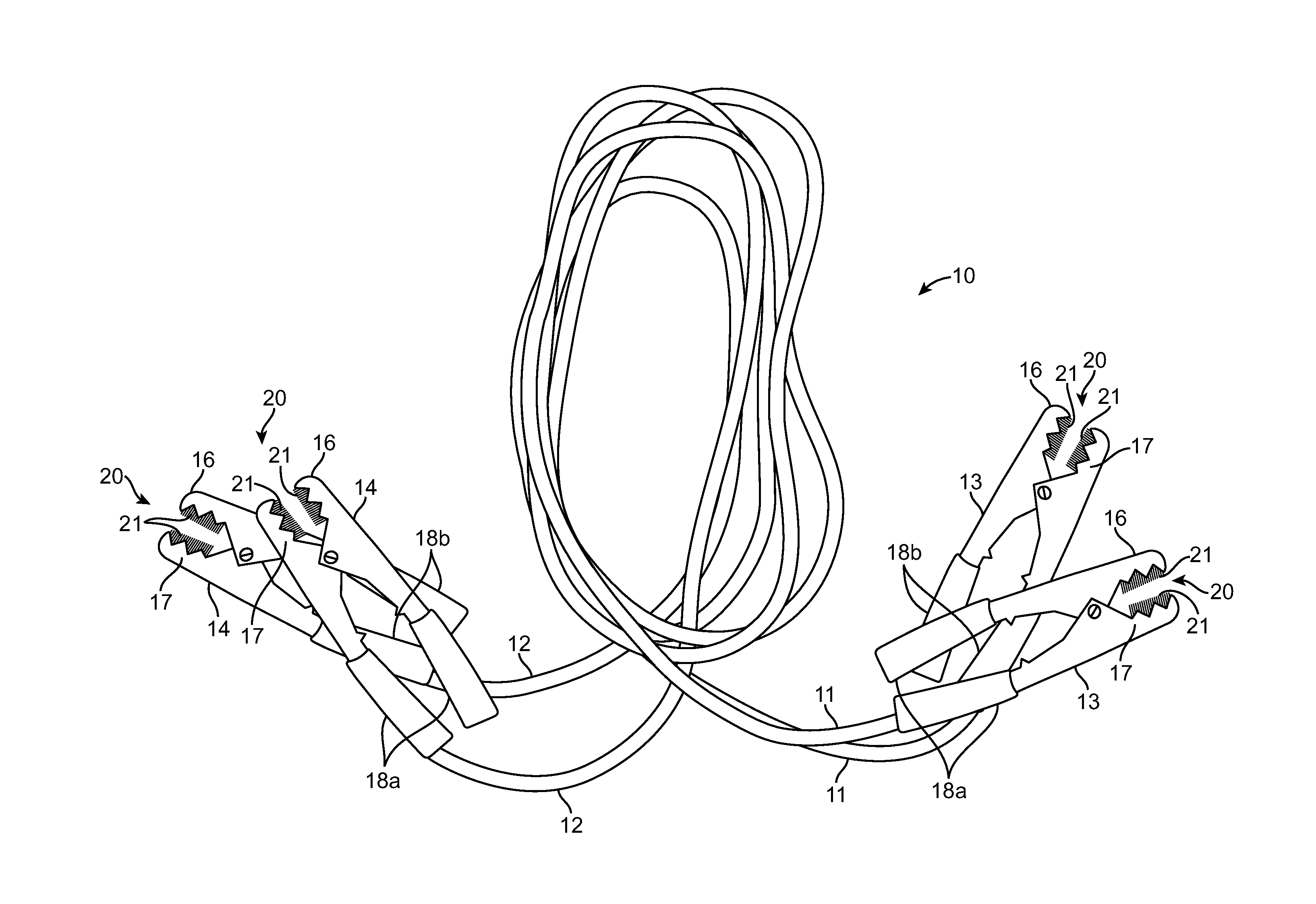 Battery jumper cables with integral wire brush
