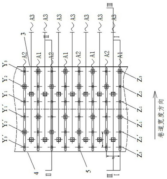 An inner-pulling anchor cable structure with a large-span roof cut into a roadway roof