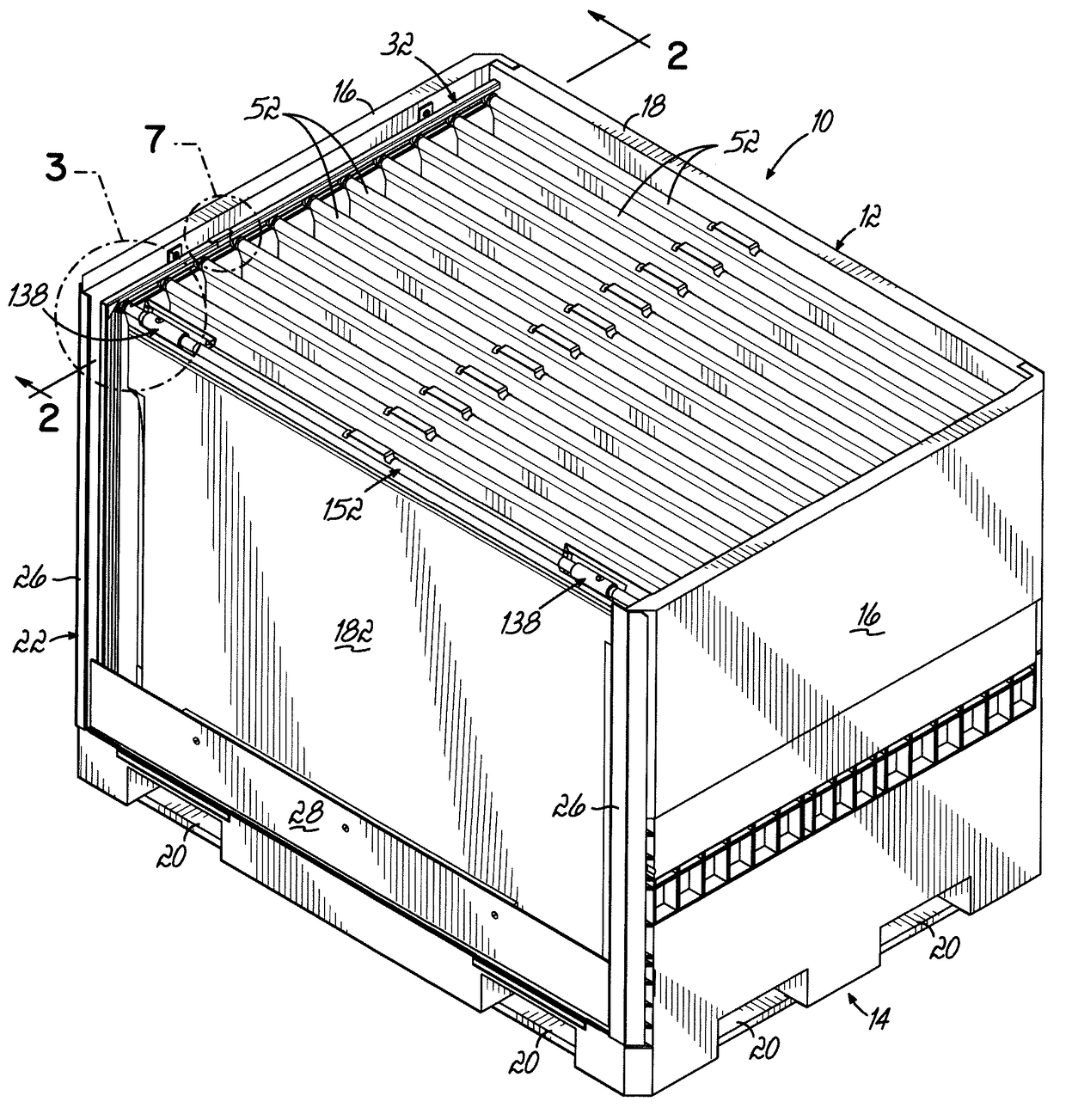 Container Having At Least One Lockable Crossbar Assembly Movable Along Tracks