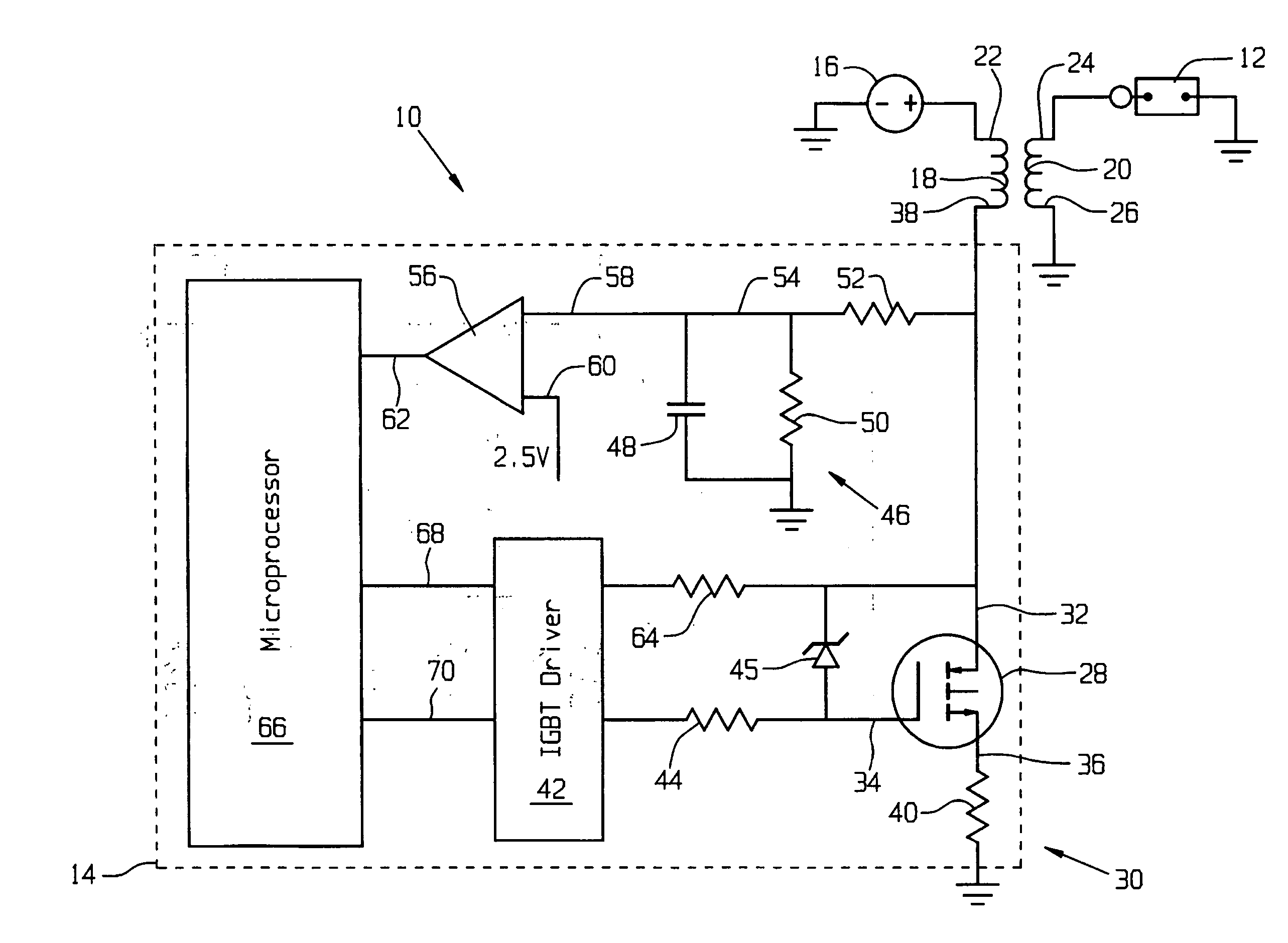 Circuit for protecting a transistor from an open secondary ignition coil