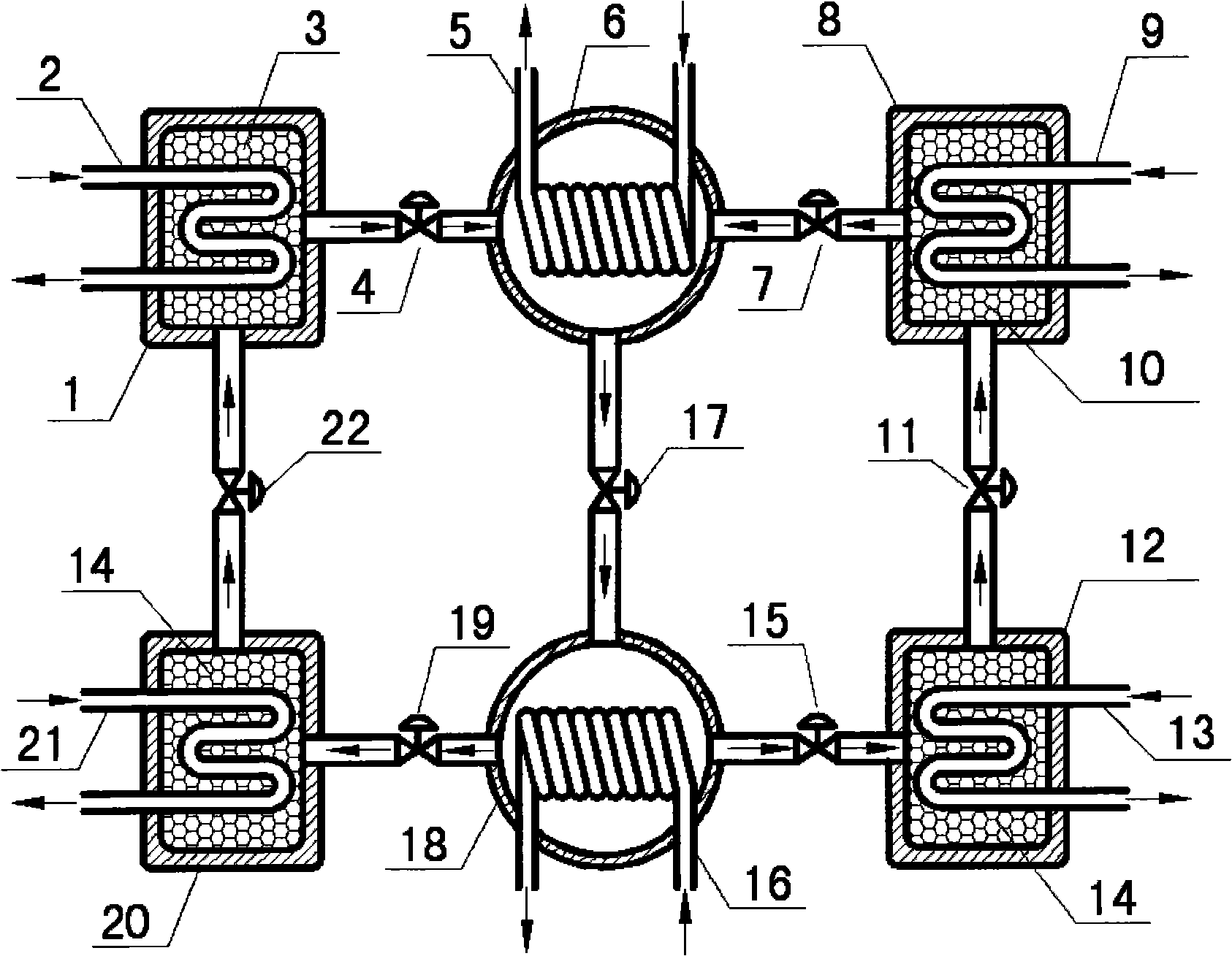 Dual-effect double-adsorption type refrigeration circulating system