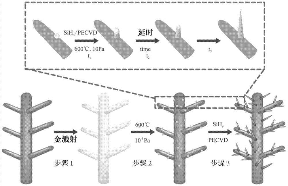 Preparation method of silver dendrite/silicon tip nanocomposite with cactus structure