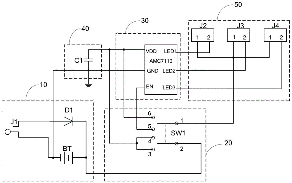 A low-power led test device and its multi-channel constant current output circuit