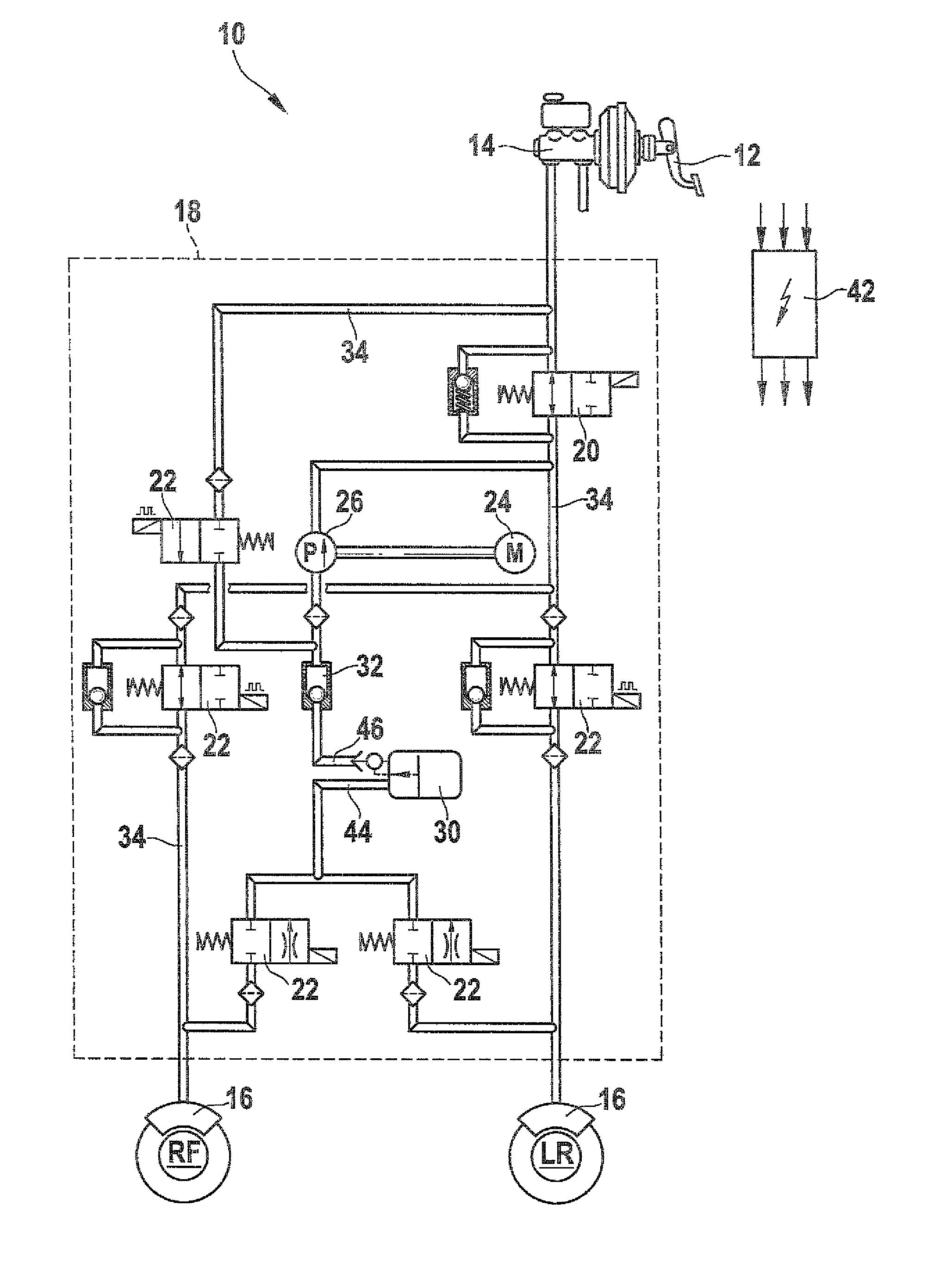 Hydraulic vehicle brake system having a service brake which can be actuated by muscle force and having a device for regulating the wheel slip