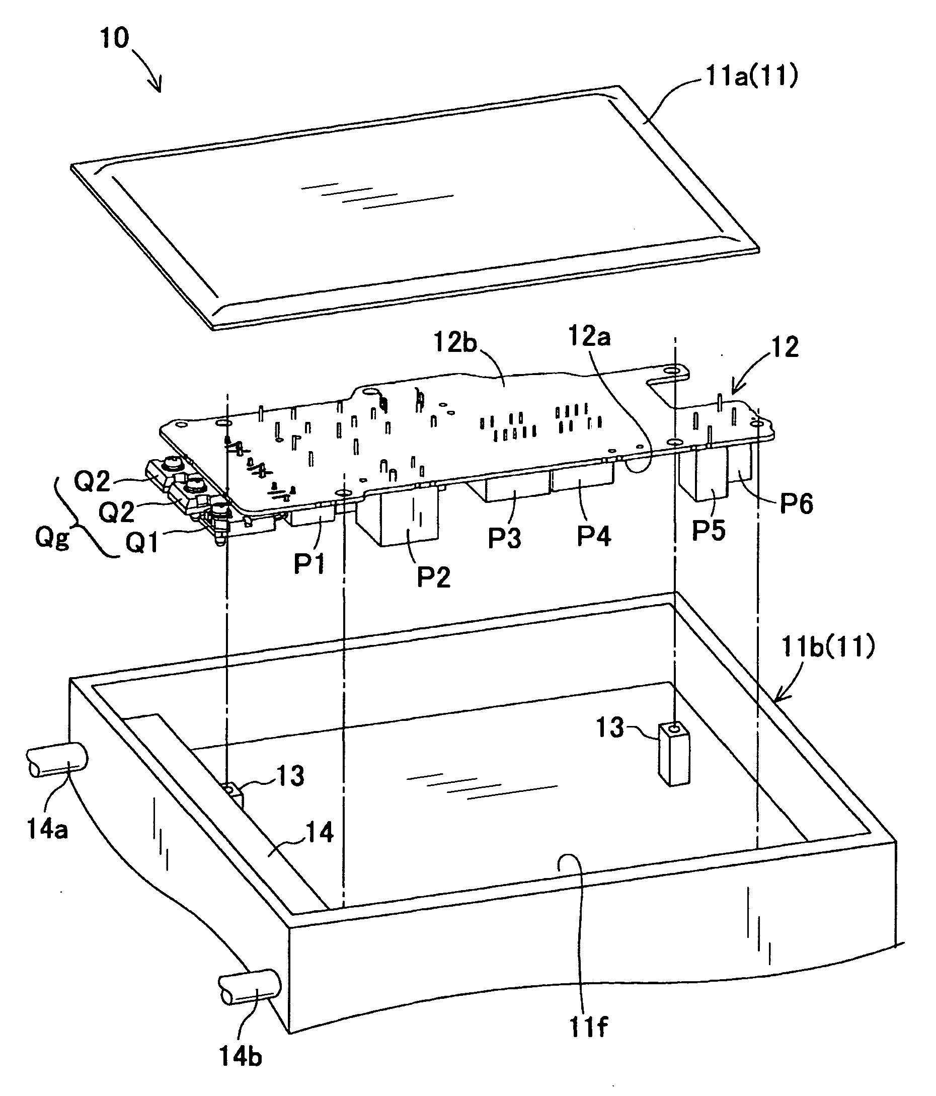 Power supply unit using  housing in which printed circuit board is housed