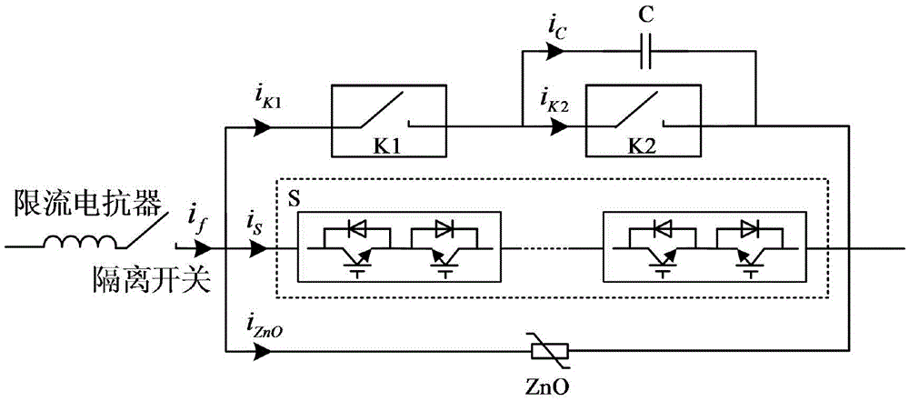 Hybrid DC current breaker topological structure
