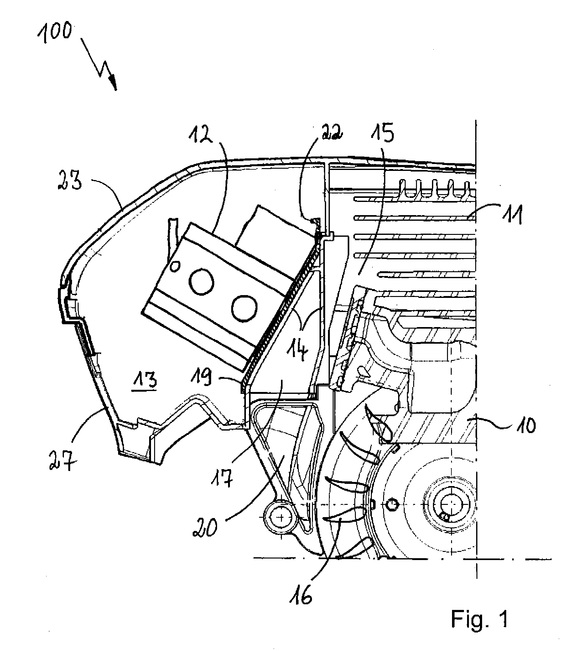 Motor-driven implement having switchable summer-winter operating function