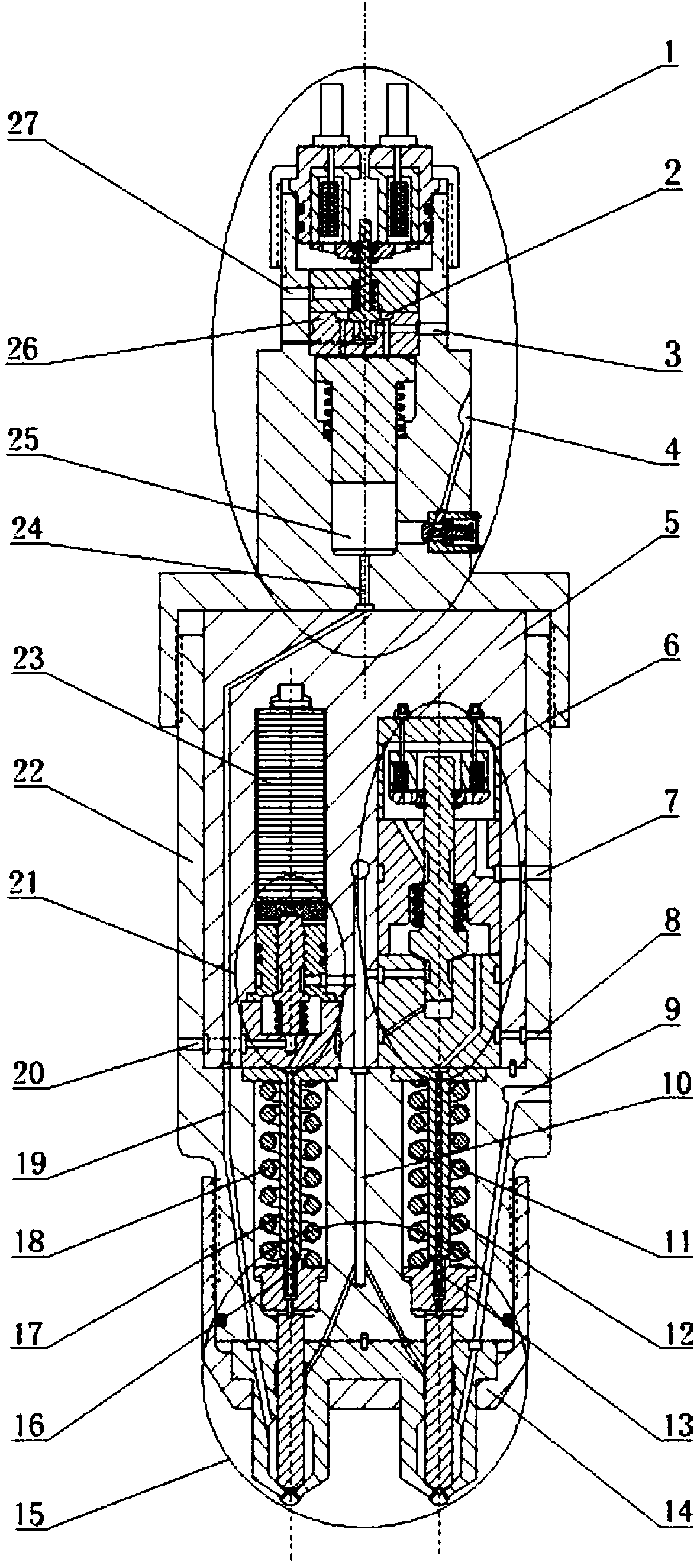 Electromagnetic and supercharged piezoelectric combined gas injection device