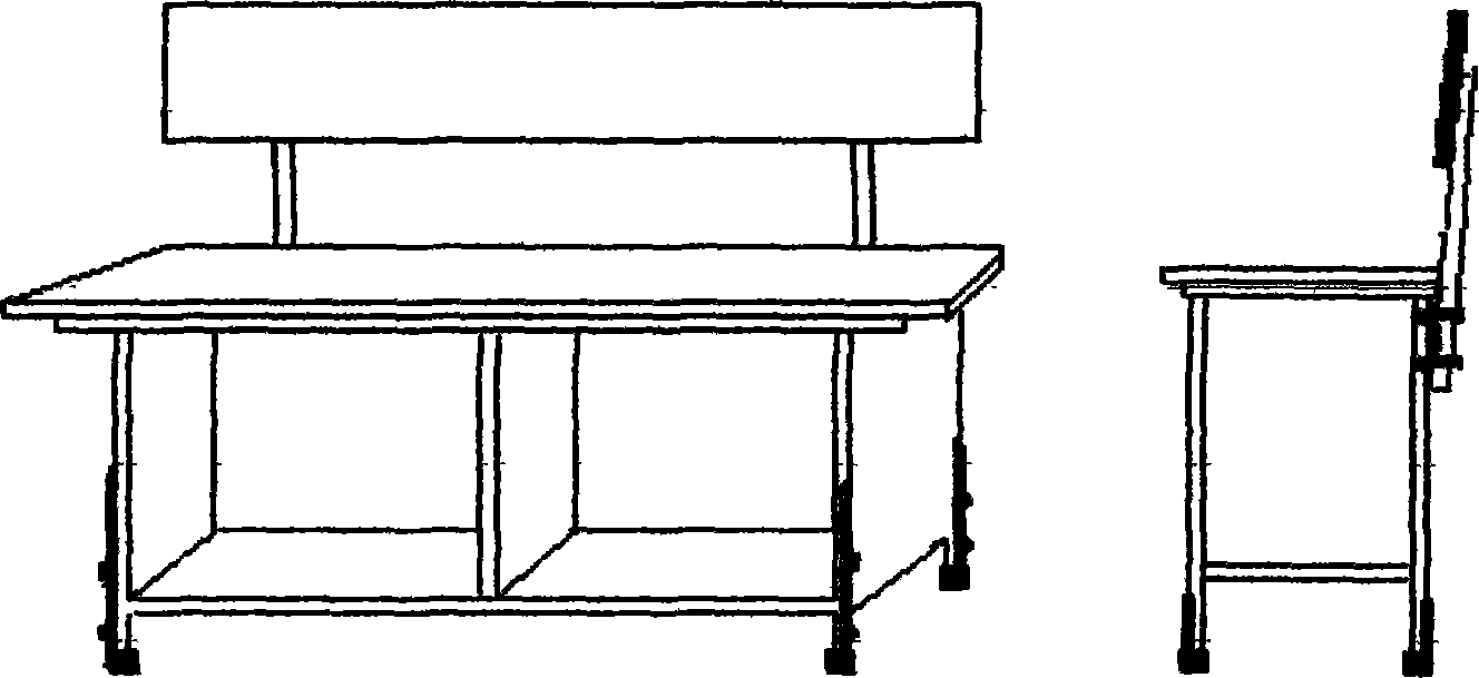 Double-seater desk and chair with steel angle frame structures