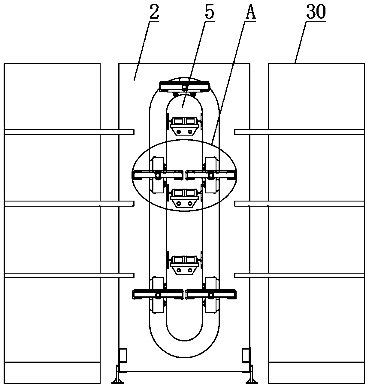 Large-size material continuous storing and conveying device