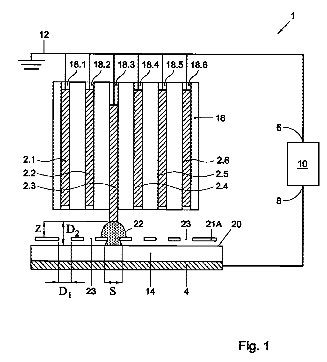 Device and method for generating a plasma discharge for patterning the surface of a substrate