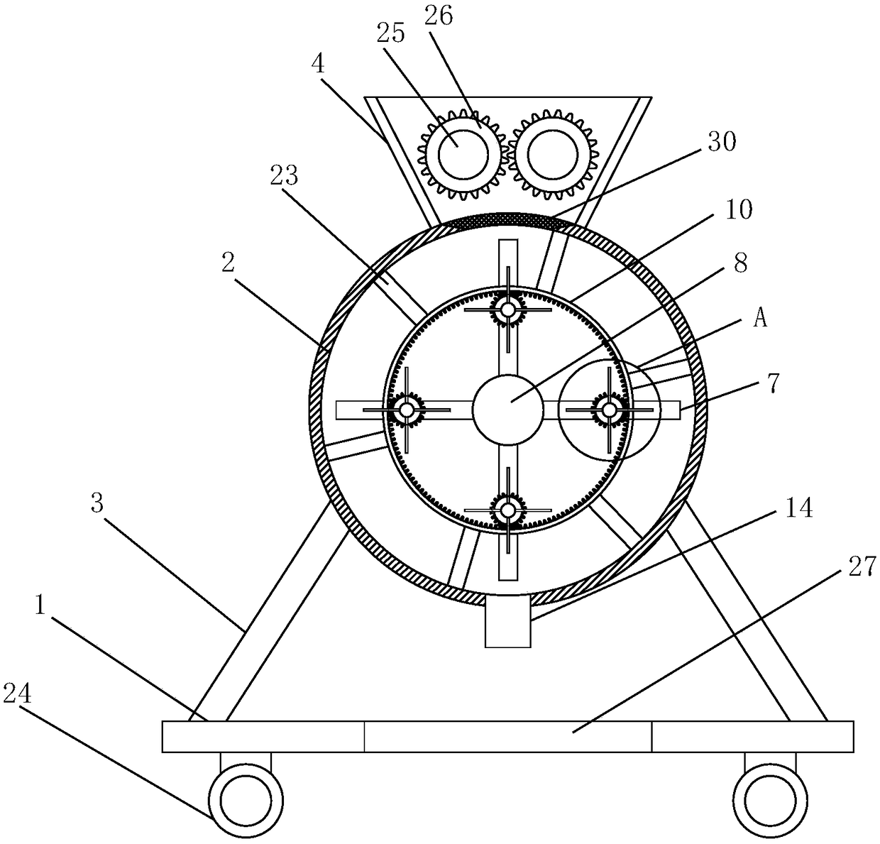 Drum type cosmetic precisely grinding and mixing apparatus