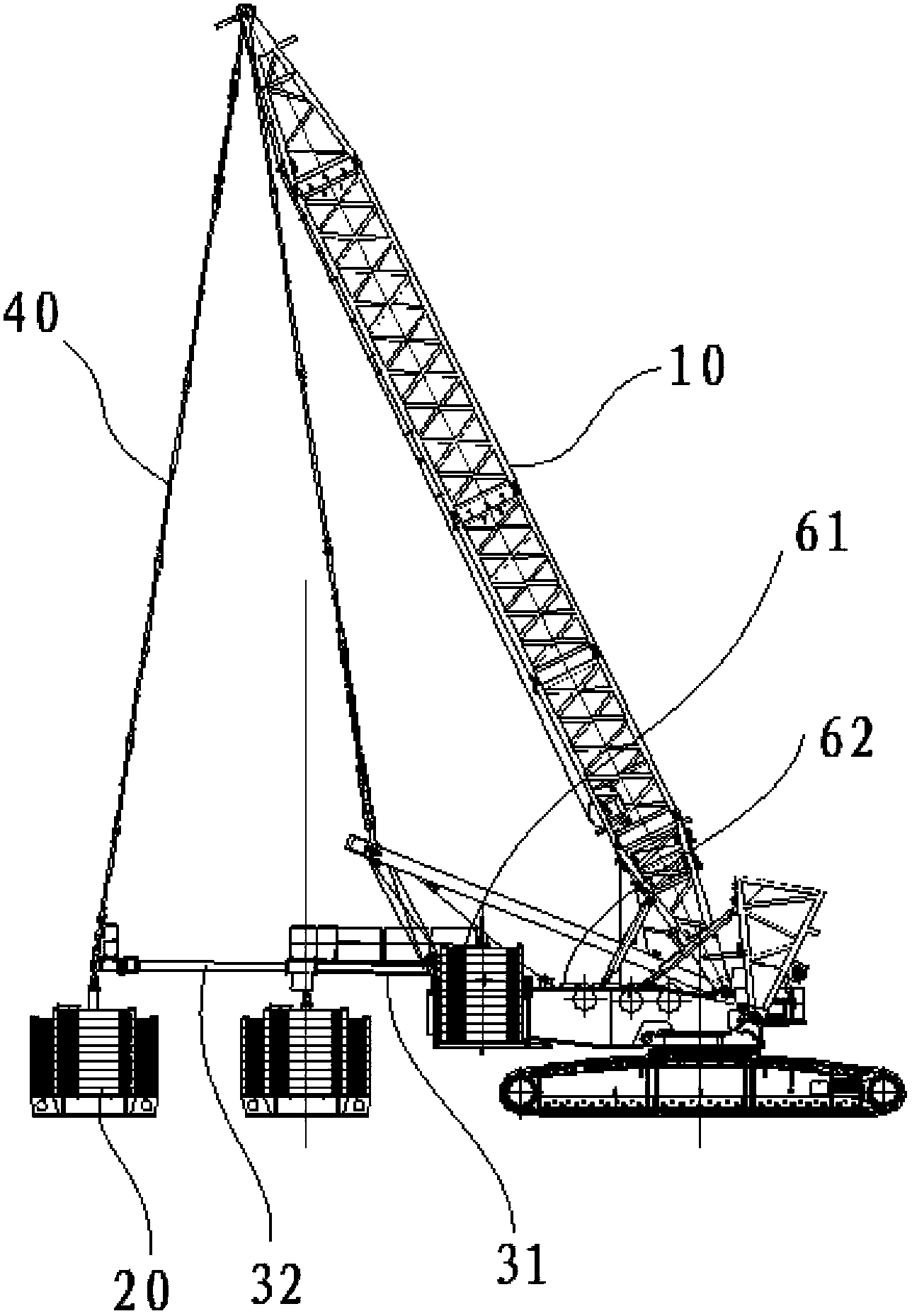 Folding-arm-type super lifting counter weight amplitude variation device for crawler crane