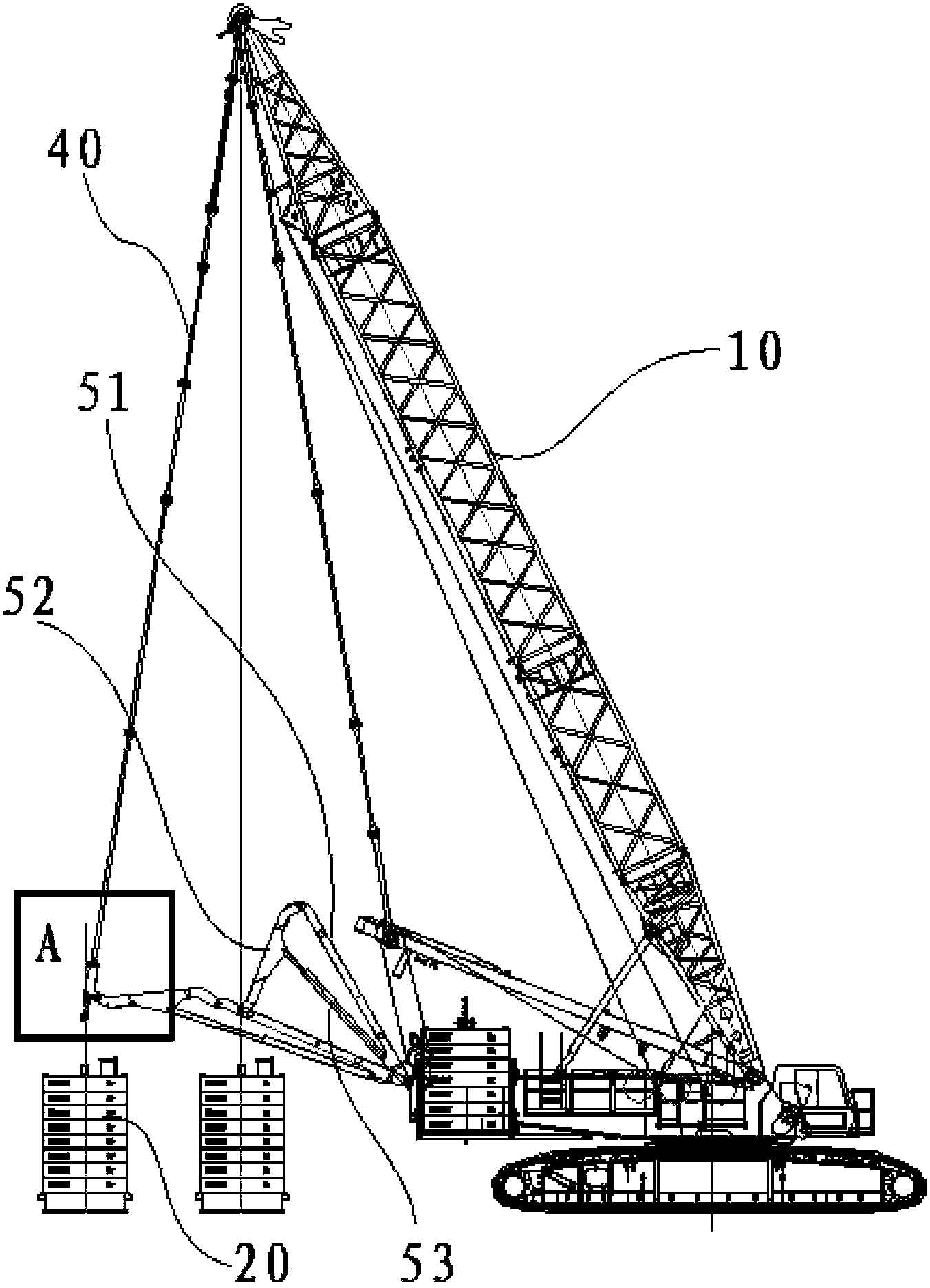 Folding-arm-type super lifting counter weight amplitude variation device for crawler crane