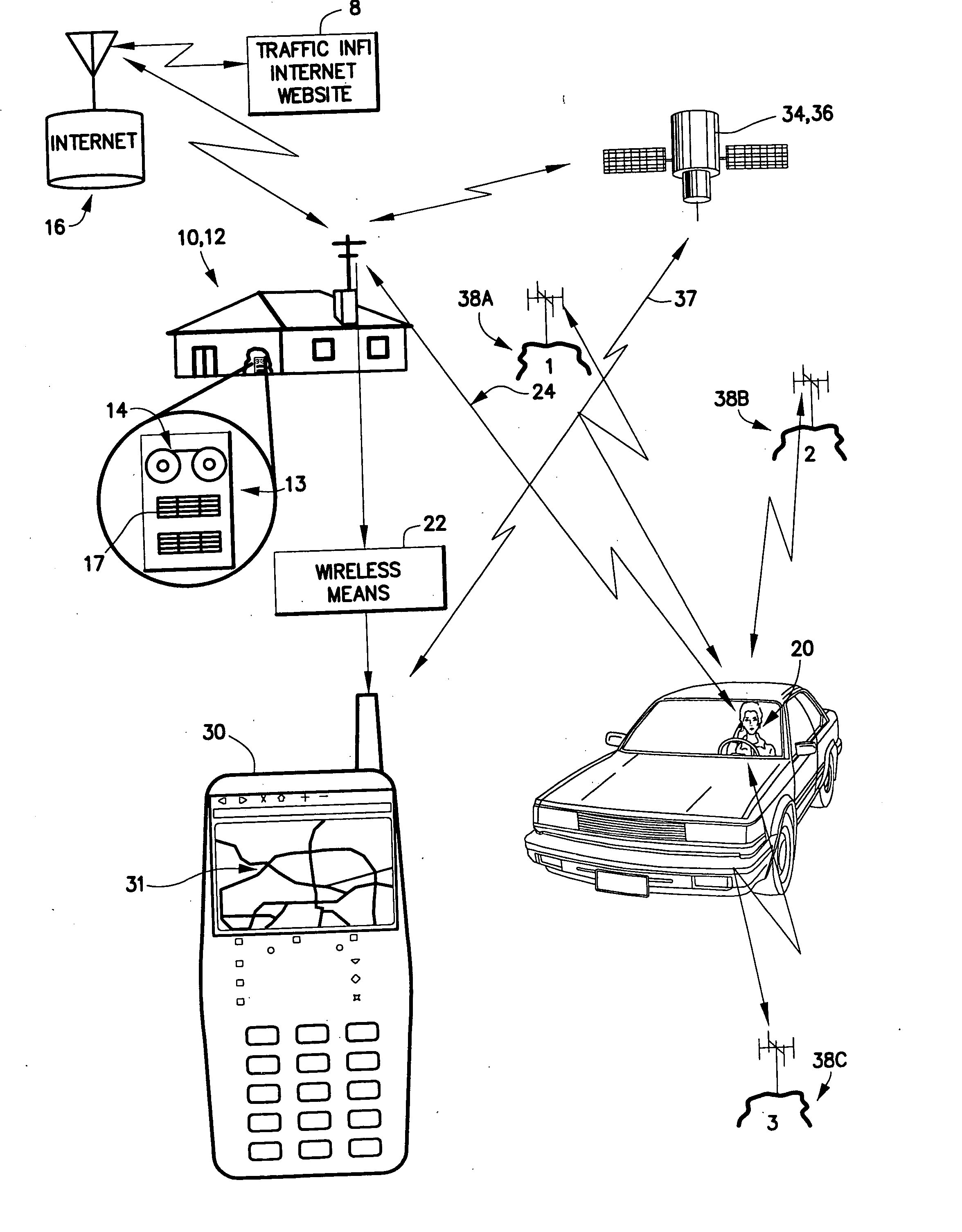 Cell or mobile phone, and wireless PDA traffic advisory method