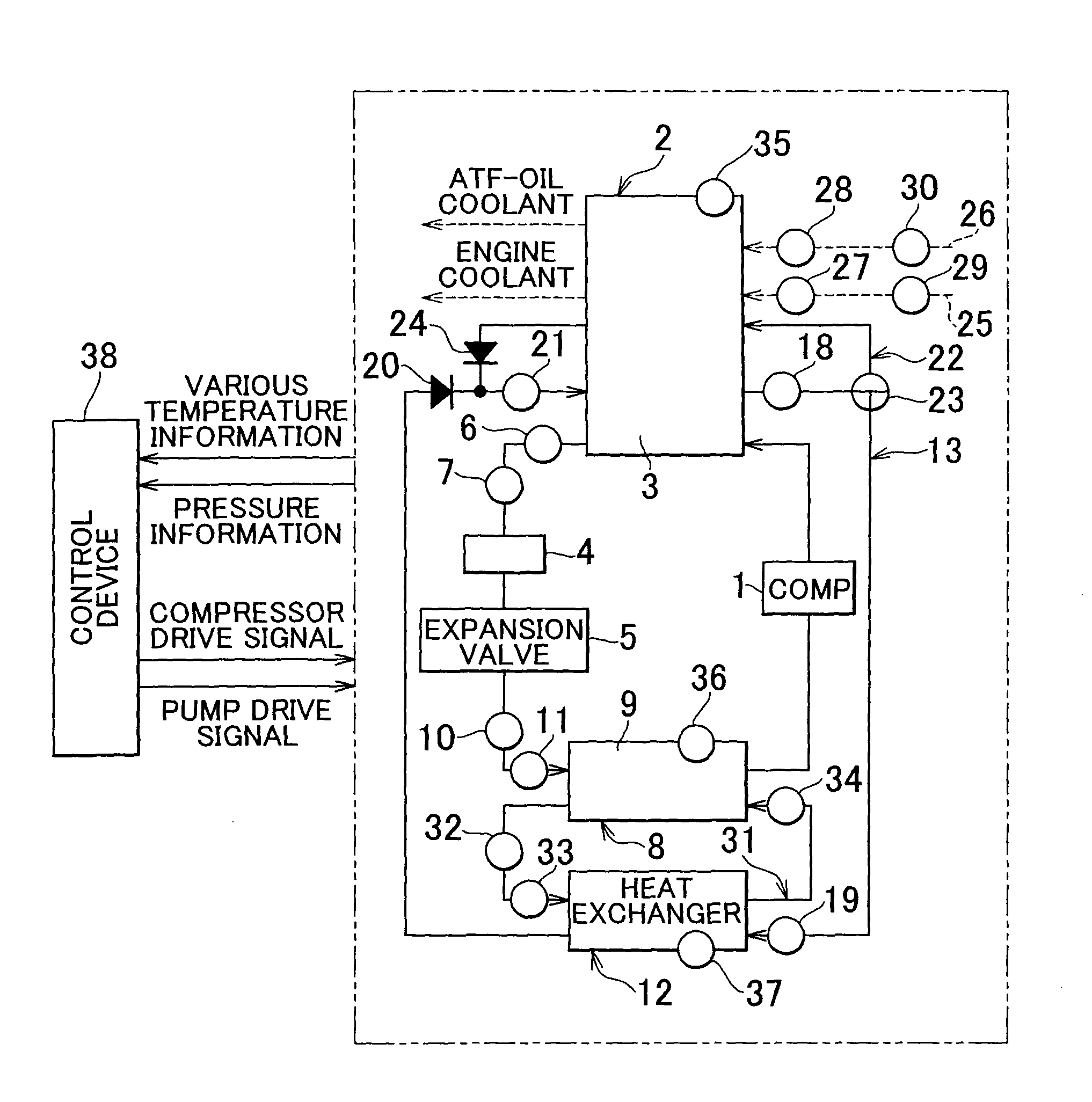 Vehicle heat pump with a selective heat storing element and two circulation loops