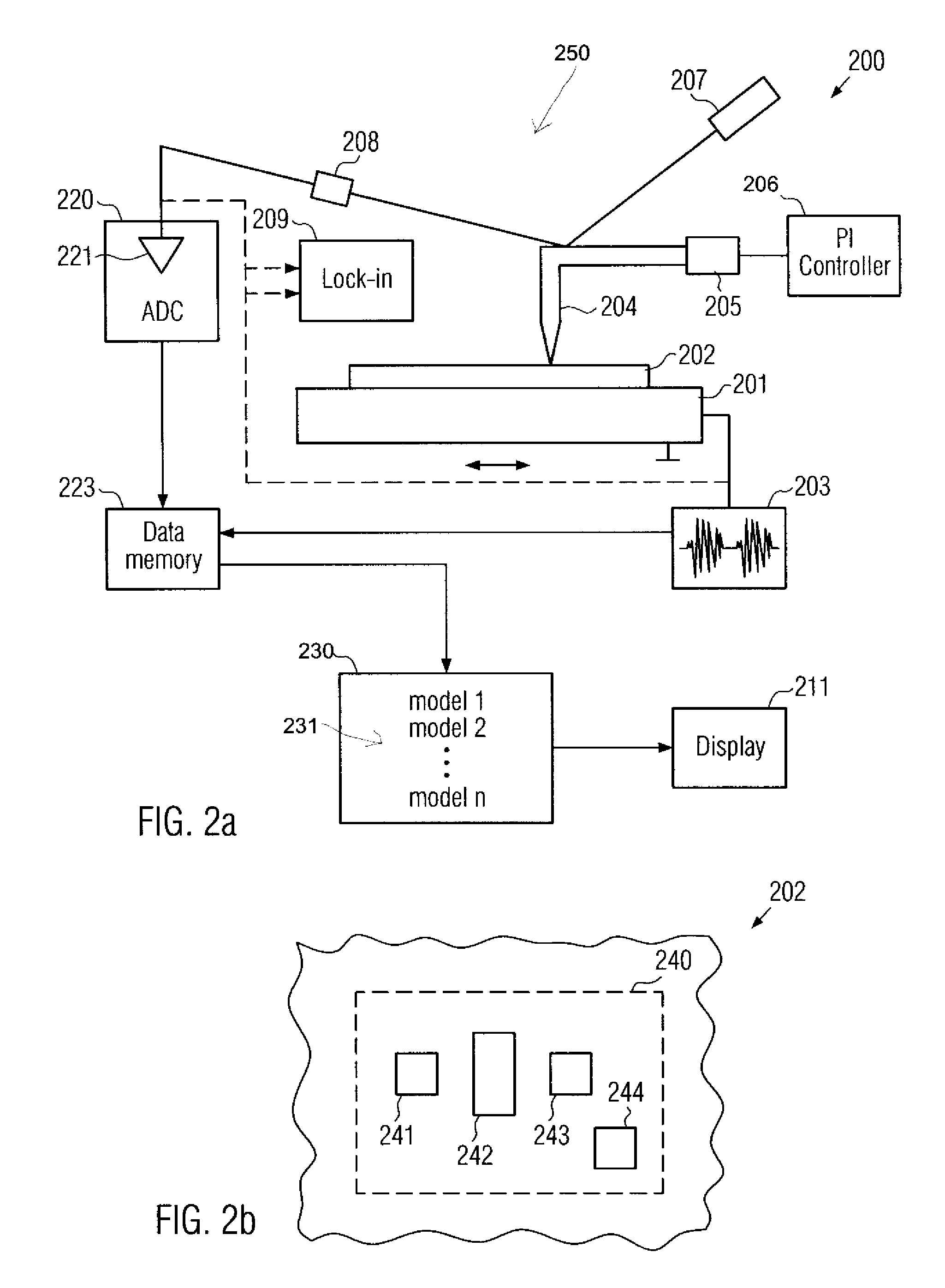 Method and apparatus for determining surface characteristics by using spm techniques with acoustic excitation and real-time digitizing