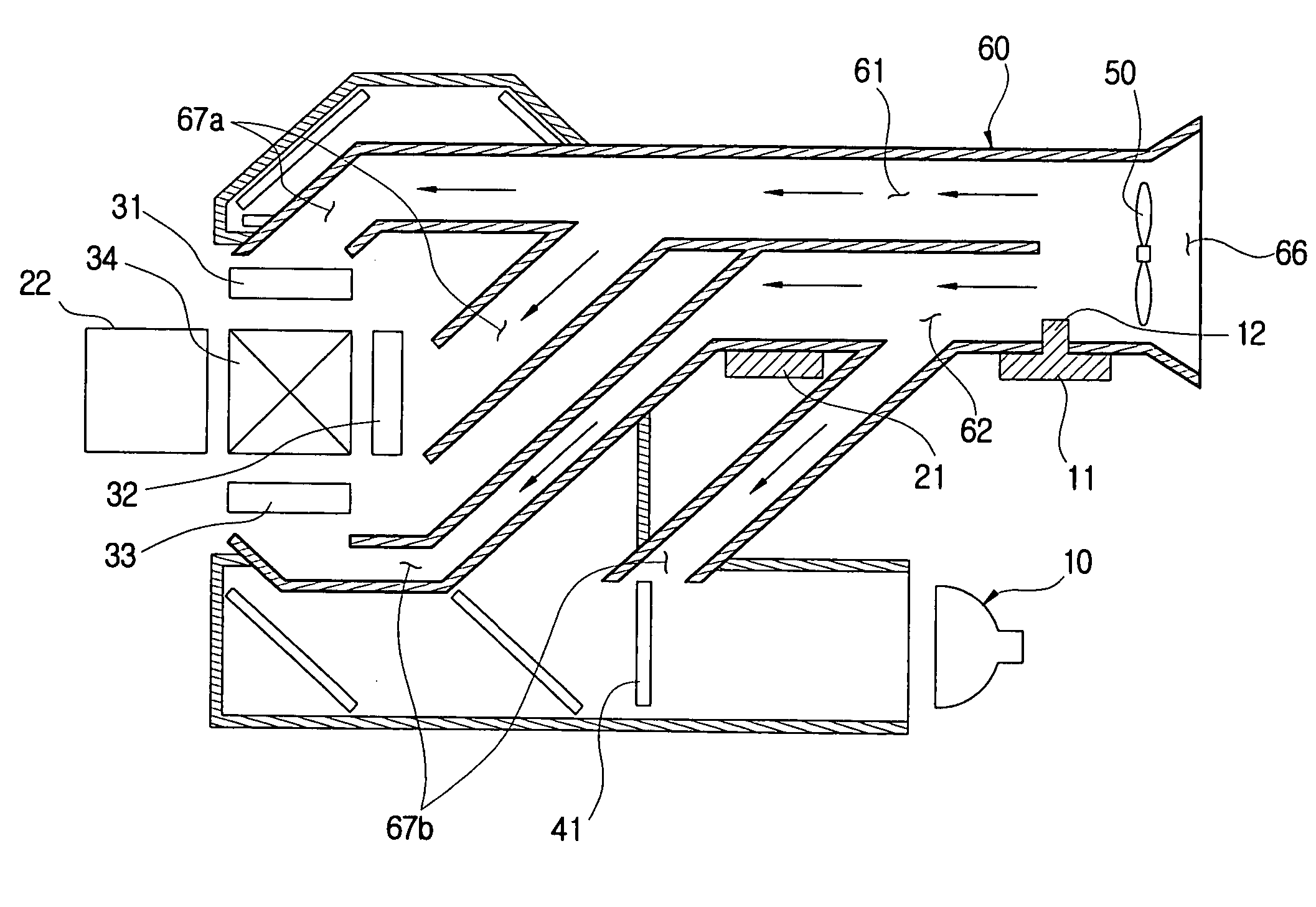 Projector having improved structure for cooling optical system