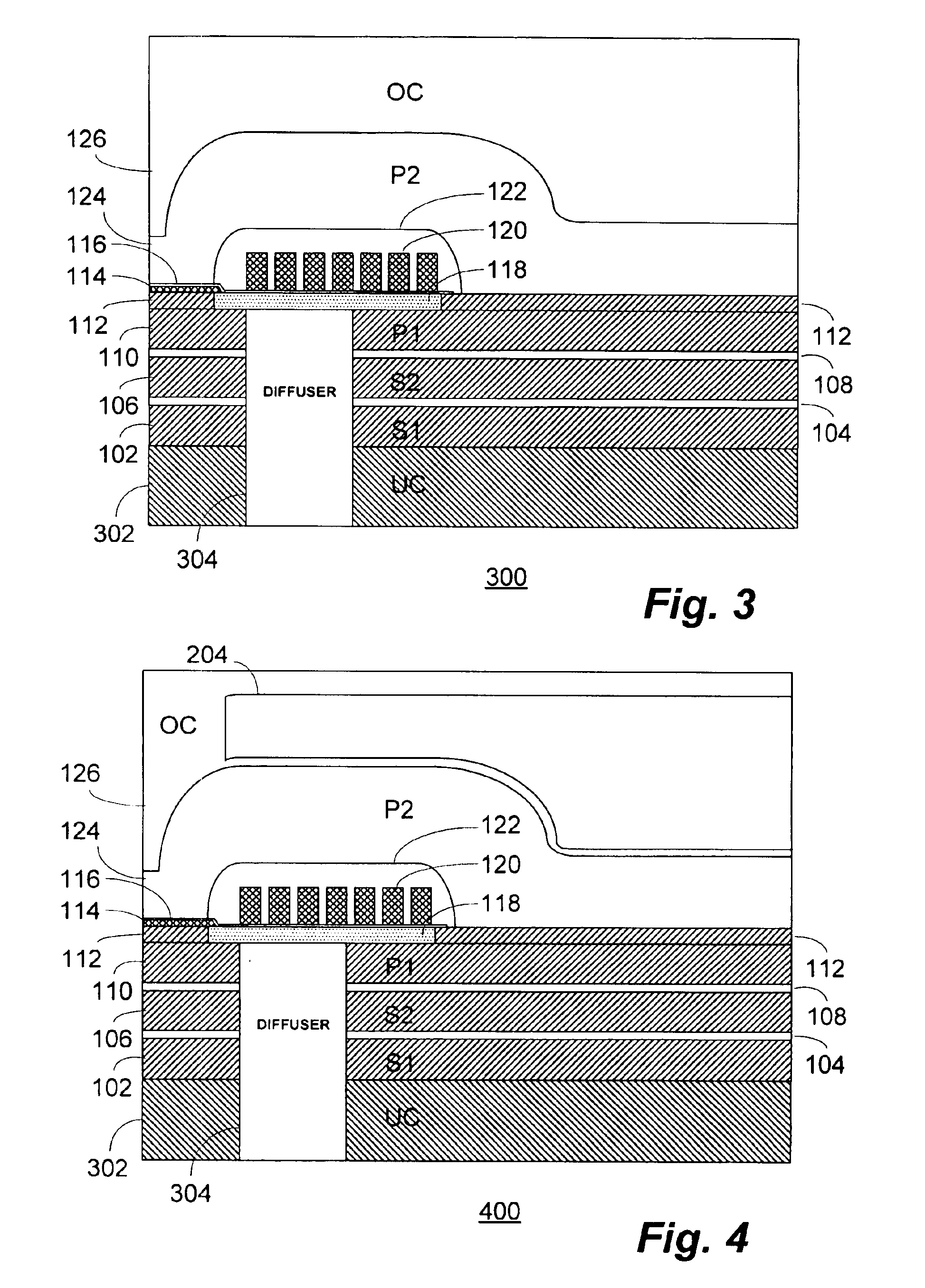 Technique for reducing pole tip protrusion in a magnetic write head and GMR stripe temperature in an associated read head structure utilizing one or more internal diffuser regions