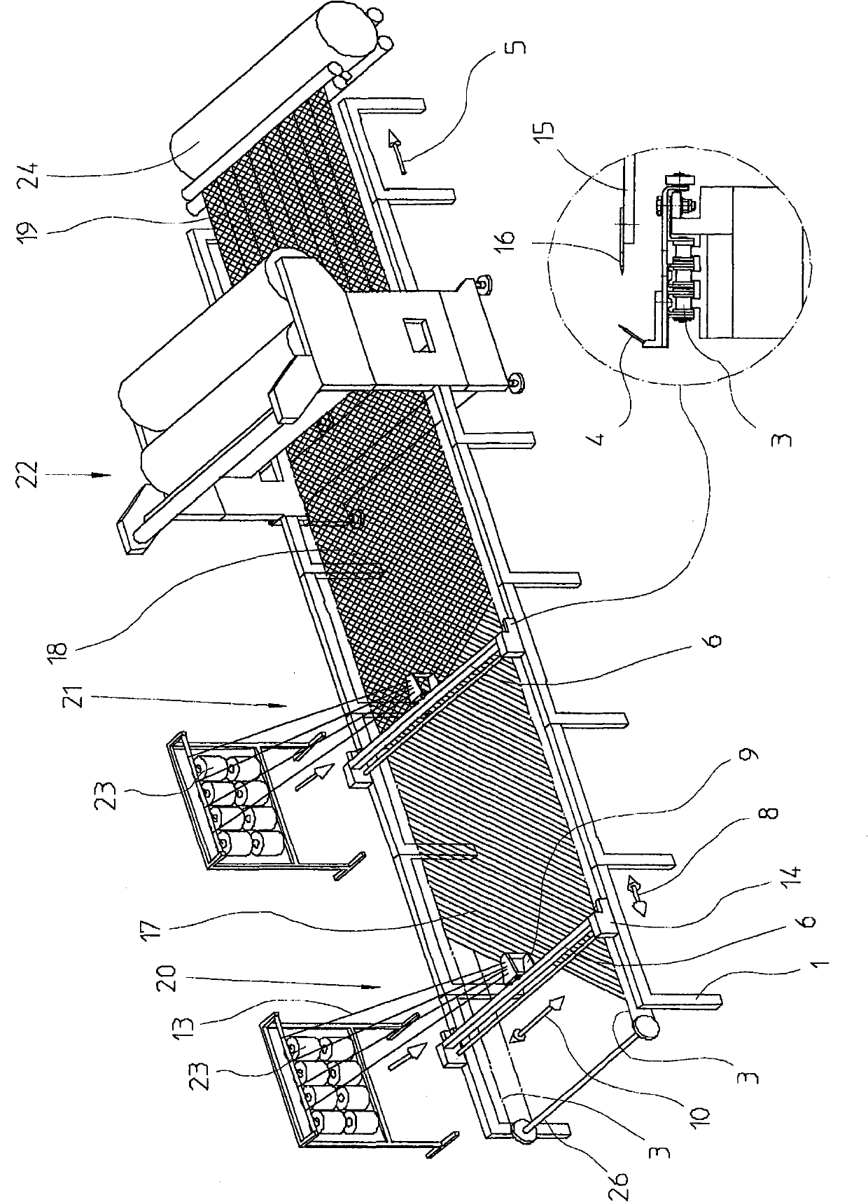 Device for laying a unidirectional layer and a multi-axle knitting machine