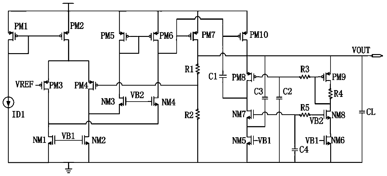 Low-dropout power supply ripple suppression linear voltage regulator