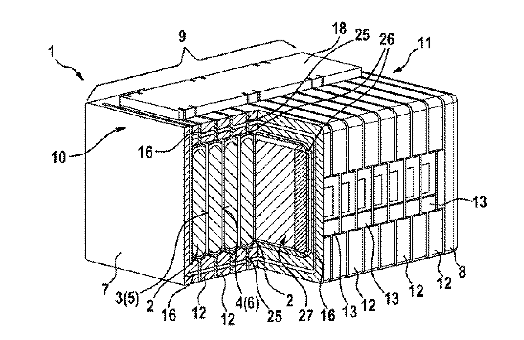Energy storage unit having a plurality of galvanic cells, battery cell for an energy storage unit of this kind, and method for producing the battery cell