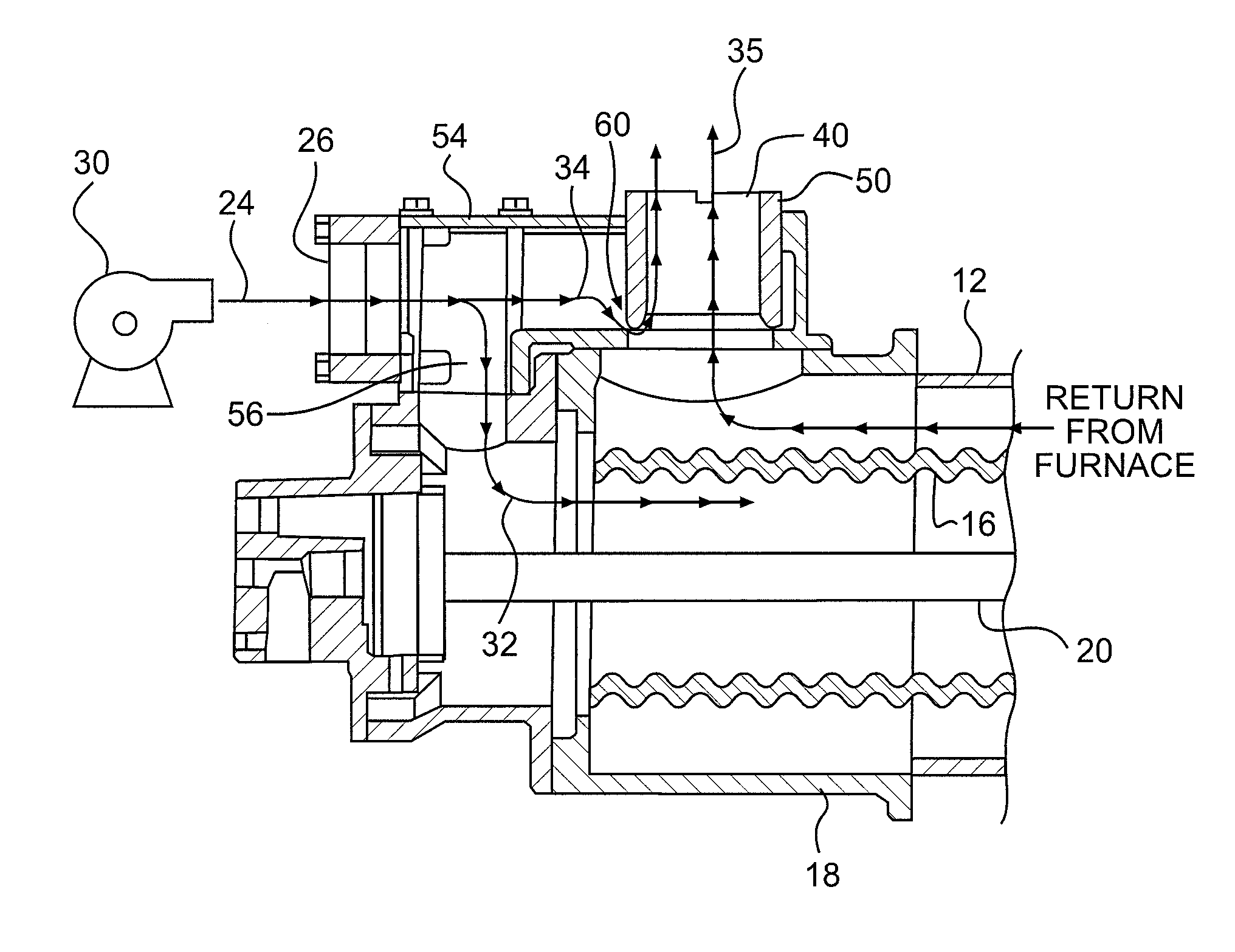 Burner with split combustion and exhaust induction air paths
