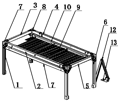Four-column moving parking frame with limiting swing rods