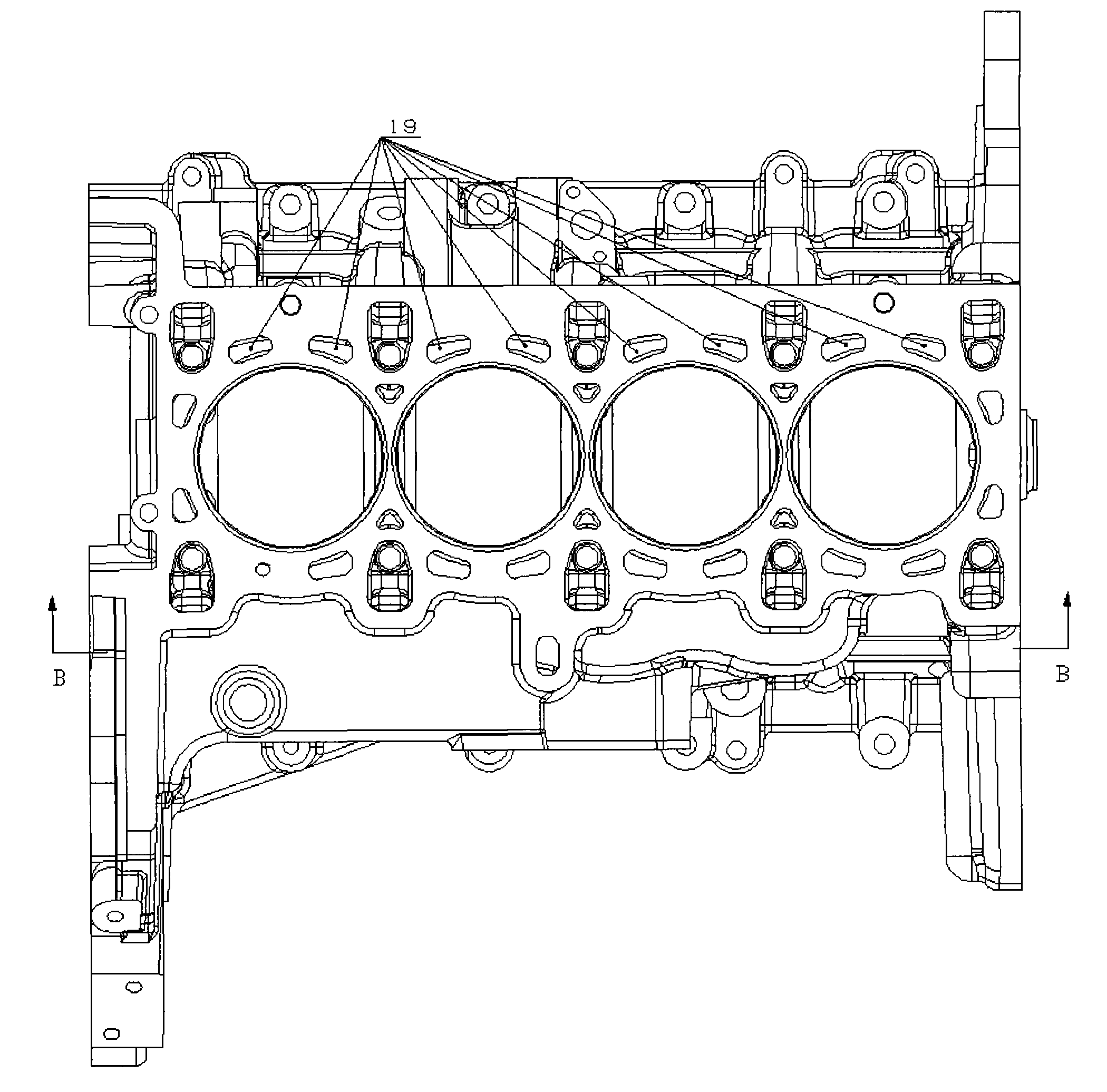Cylinder cooling water channel structure and engine