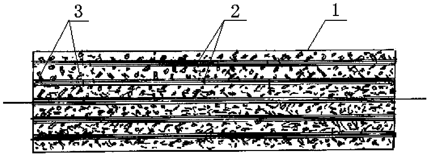 Long and short fiber composite strengthening thermoplastic plastic particle material and production method thereof