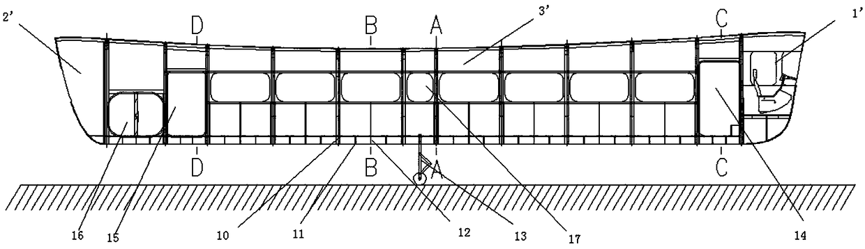 Large-size and low-cost double-deck structured airship pod made of composite material has and having no mechanical connection