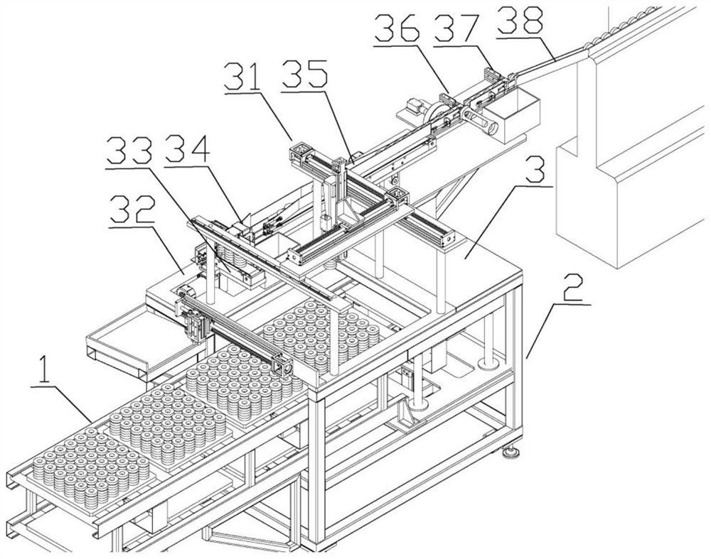 Automatic ferrite ring magnet unstacking and transferring device