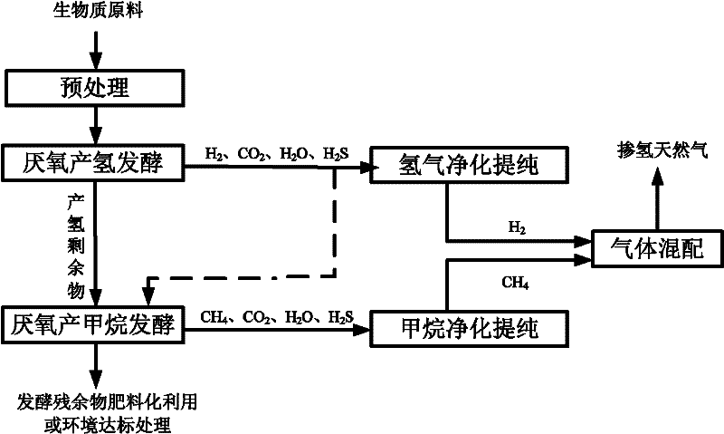 Method for preparing hydrogen-blended natural gas by using biomass raw materials