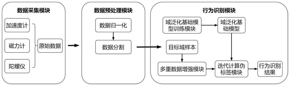 Domain adaptive behavior recognition system and method based on data enhancement and pseudo tag