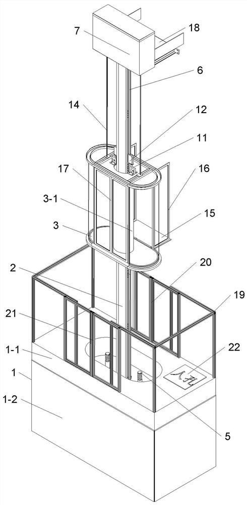 Single-stand-column multi-story building elevator with underneath traction machine