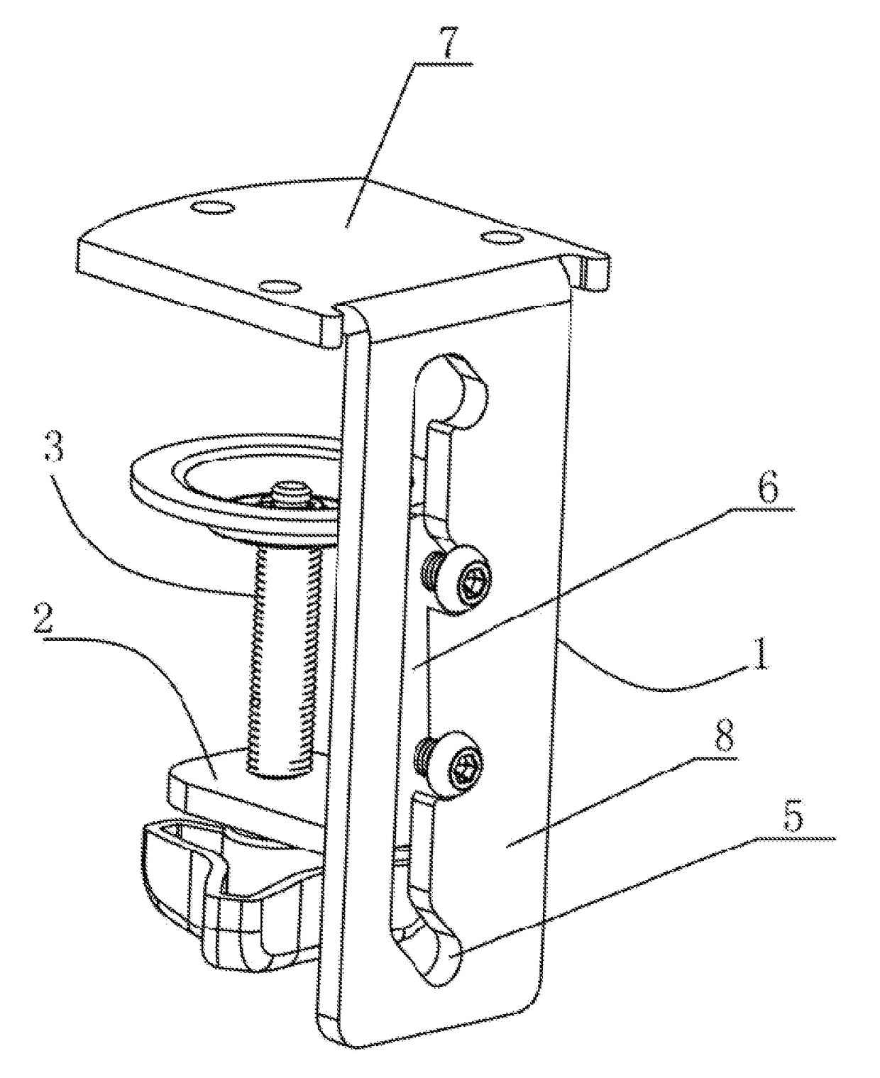 Clamping device for continuous adjustment of a display stand